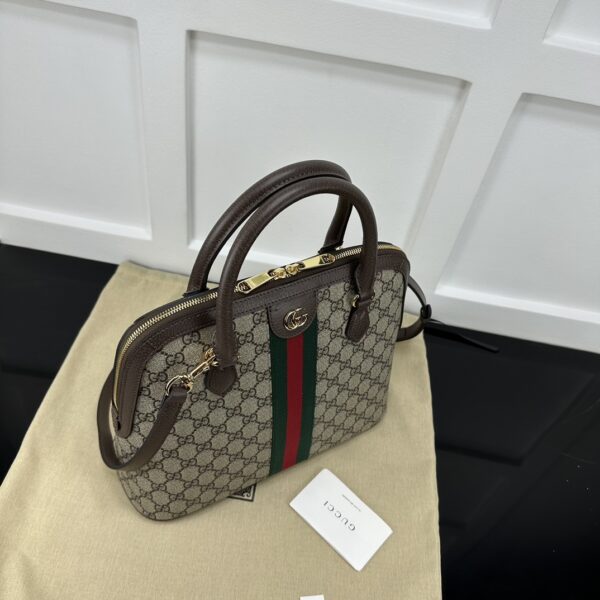 1:1 Replica GUCCI OPHIDIA MEDIUM TOP HANDLE BAG P Beige and ebony GG Supreme canvas Exclusive For Women‎ 795258 96IWG 8745