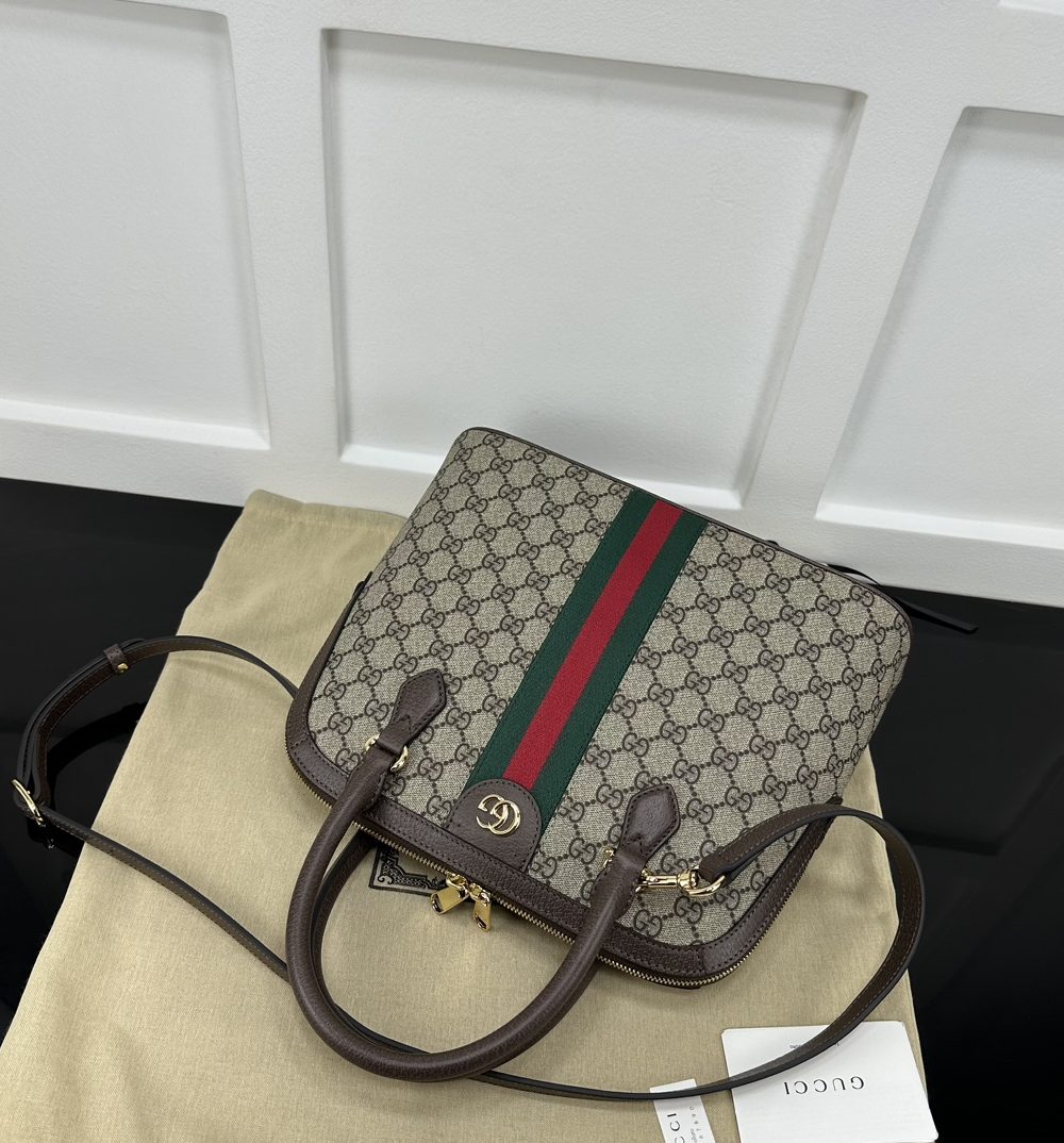 1:1 Replica GUCCI OPHIDIA MEDIUM TOP HANDLE BAG P Beige and ebony GG Supreme canvas Exclusive For Women 795258 96IWG 8745