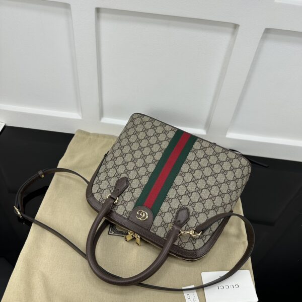 1:1 Replica GUCCI OPHIDIA MEDIUM TOP HANDLE BAG P Beige and ebony GG Supreme canvas Exclusive For Women‎ 795258 96IWG 8745
