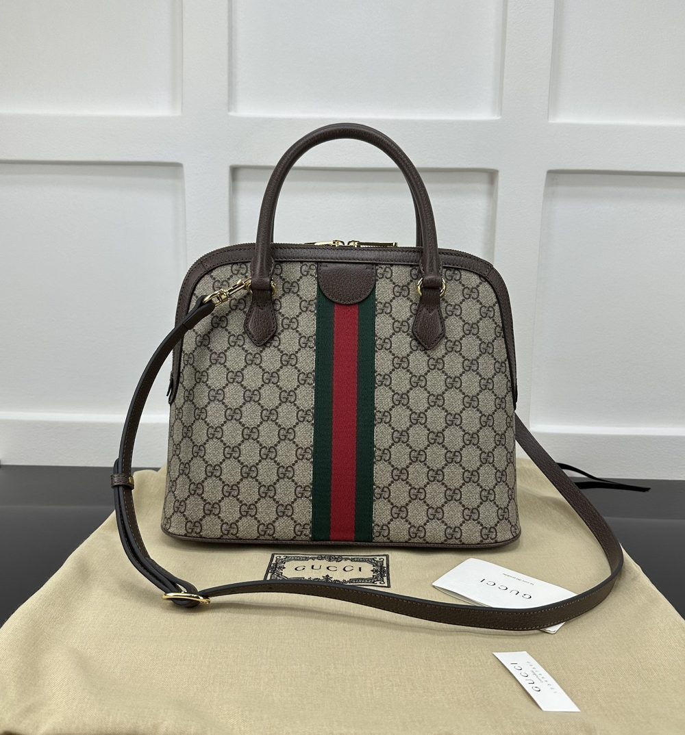 1:1 Replica GUCCI OPHIDIA MEDIUM TOP HANDLE BAG P Beige and ebony GG Supreme canvas Exclusive For Women 795258 96IWG 8745
