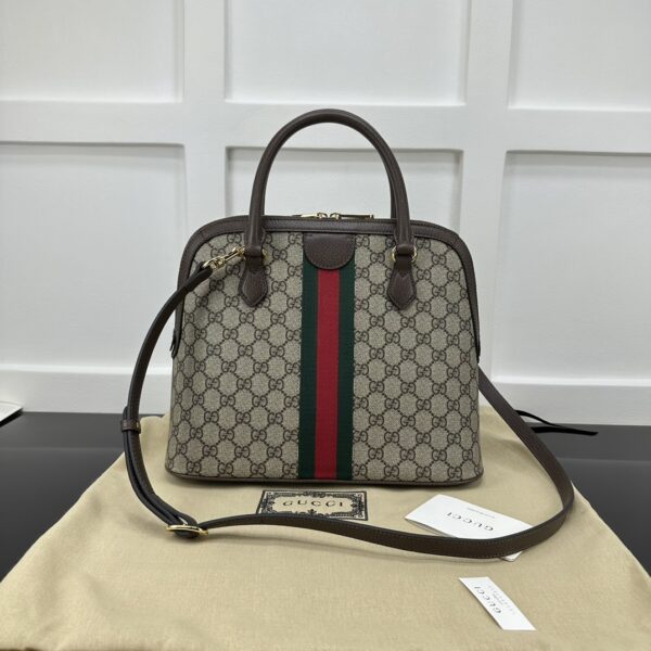 1:1 Replica GUCCI OPHIDIA MEDIUM TOP HANDLE BAG P Beige and ebony GG Supreme canvas Exclusive For Women‎ 795258 96IWG 8745