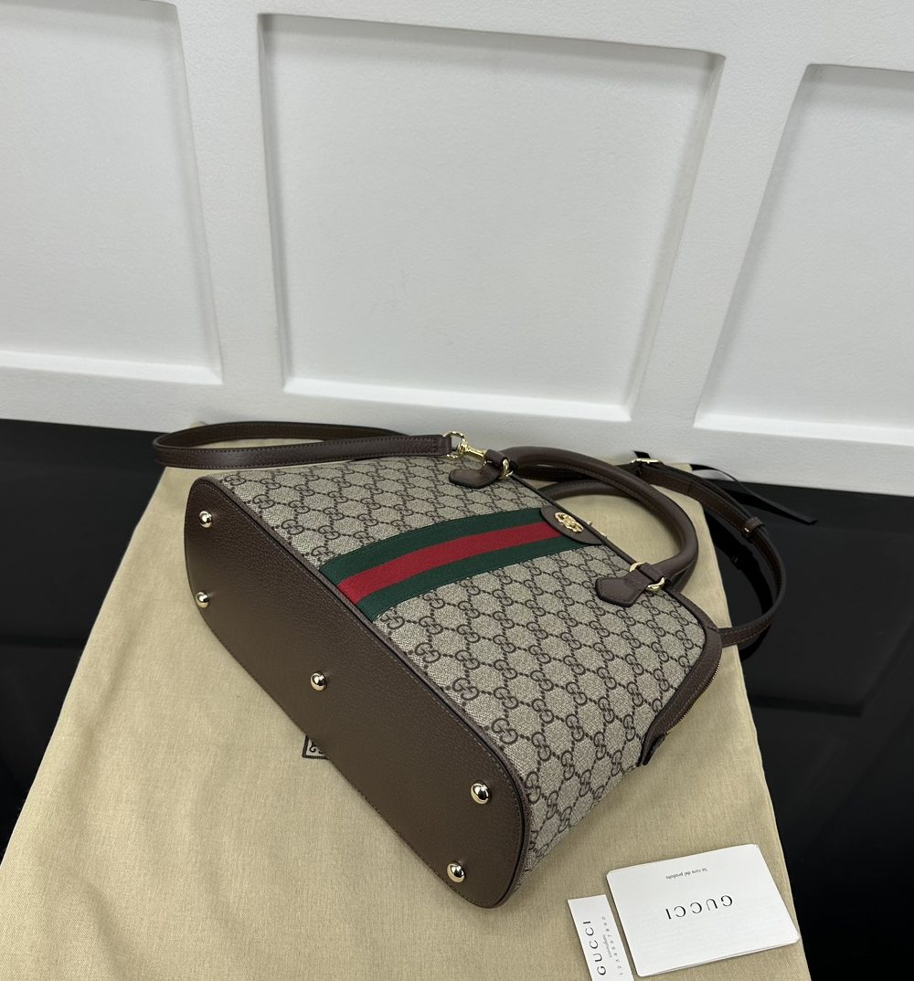1:1 Replica GUCCI OPHIDIA MEDIUM TOP HANDLE BAG P Beige and ebony GG Supreme canvas Exclusive For Women 795258 96IWG 8745