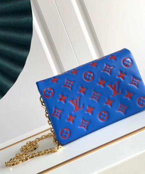 1:1 Replica Louis Vuitton Coussin PM Pochette Shoulder Bag Blue Red M80743 Luxury Bag For Women -  20cm