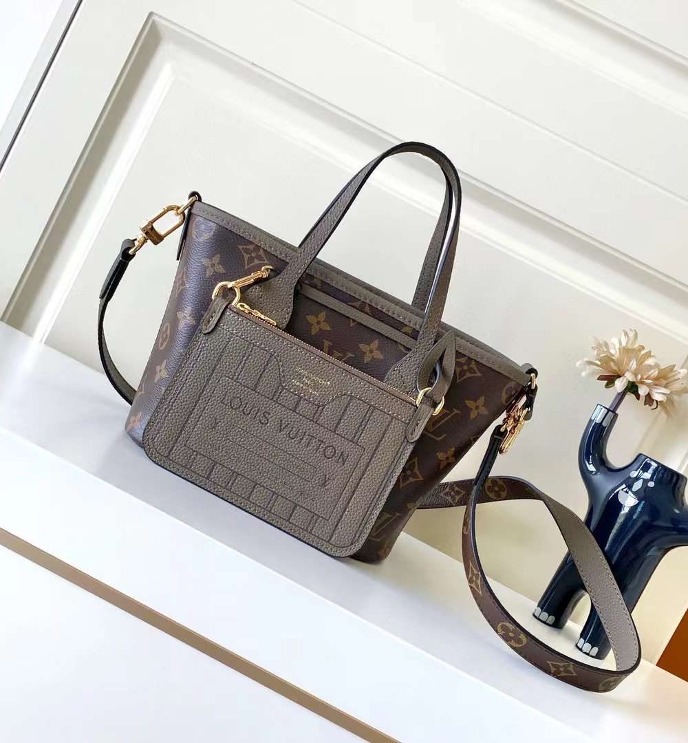 1:1 Replica Louis Vuitton LV Neverfull Bandoulière Inside Out BB Monogram Luxury Women Bag M12109 24cm