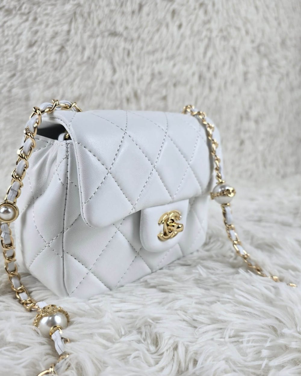 [REP 1:1] Chanel Mini Love Flap Bag 24B pearl square White luxury Bag For Women, Women’s Bags 18cm