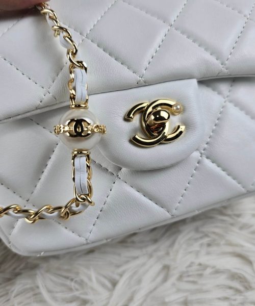 [REP 1:1] Chanel Mini Love Flap Bag 24B pearl square White luxury Bag For Women, Women’s Bags 18cm