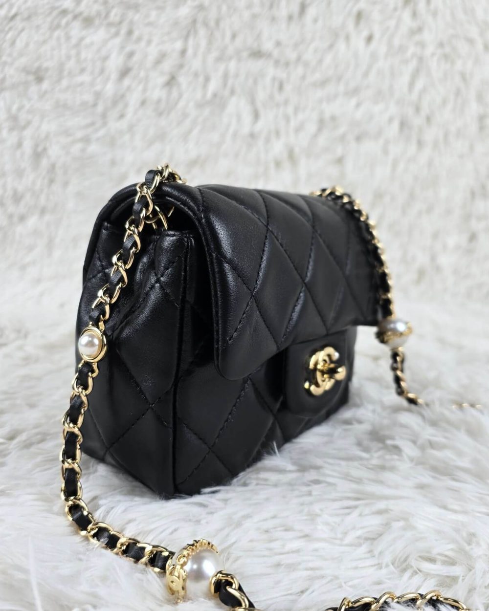 [REP 1:1] Chanel Mini Love Flap Bag 24B pearl square Black luxury Bag For Women, Women’s Bags 18cm