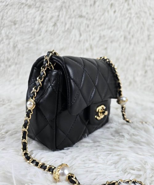 [REP 1:1] Chanel Mini Love Flap Bag 24B pearl square Black luxury Bag For Women, Women’s Bags 18cm