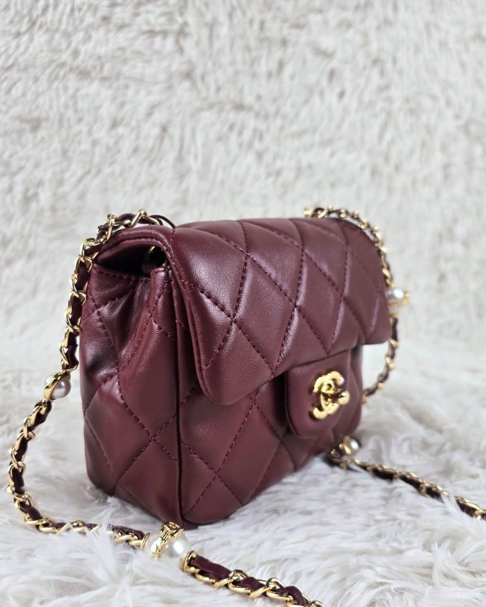 [REP 1:1] Chanel Mini Love Flap Bag 24B pearl square Red luxury Bag For Women, Women’s Bags 18cm