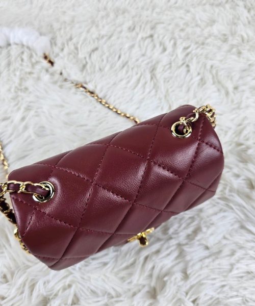 [REP 1:1] Chanel Mini Love Flap Bag 24B pearl square Red luxury Bag For Women, Women’s Bags 18cm