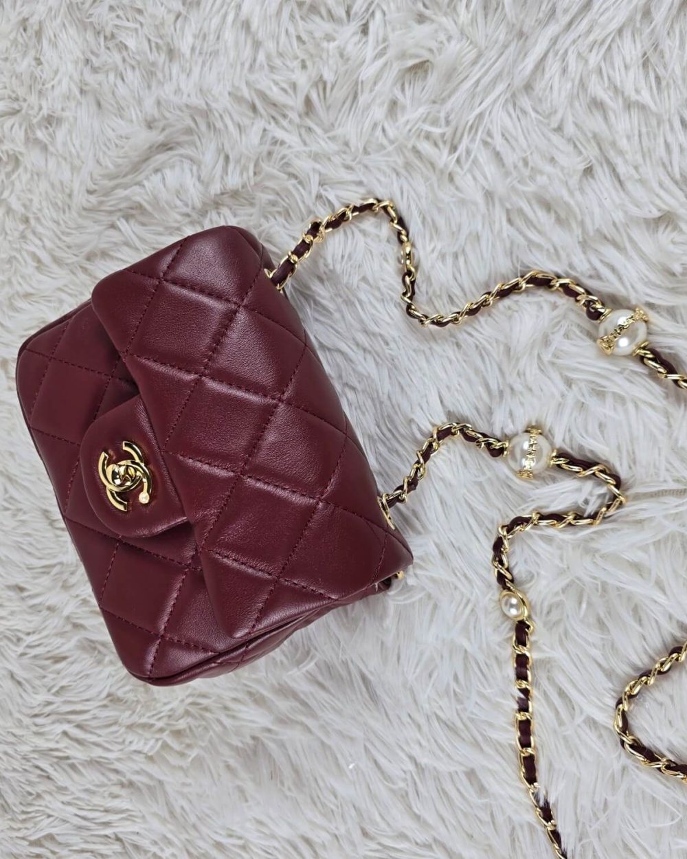 [REP 1:1] Chanel Mini Love Flap Bag 24B pearl square Red luxury Bag For Women, Women’s Bags 18cm