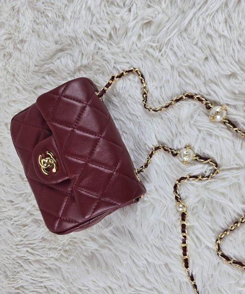 [REP 1:1] Chanel Mini Love Flap Bag 24B pearl square Red luxury Bag For Women, Women’s Bags 18cm