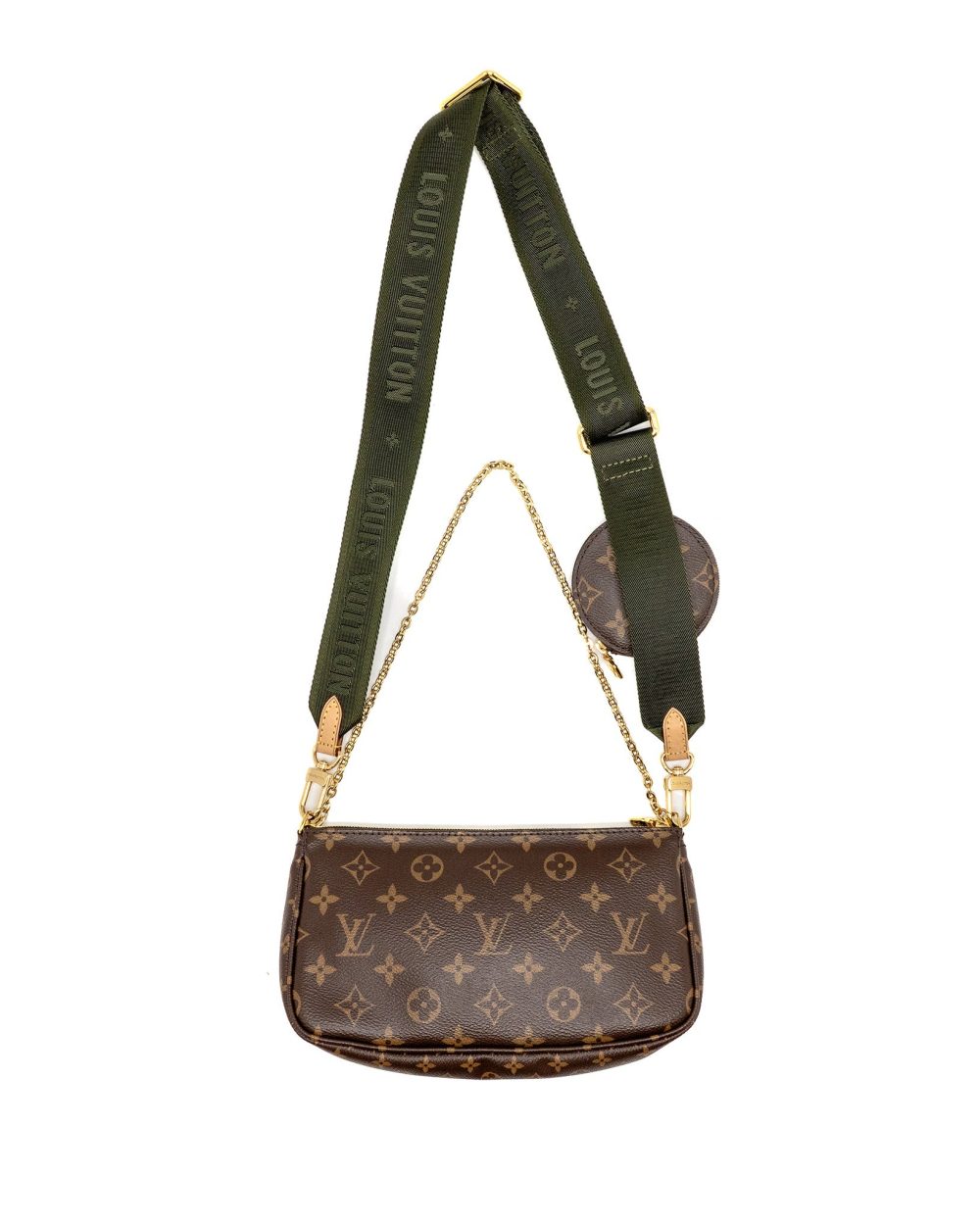AAA Replica Louis Vuitton LV MULTI POCHETTE ACCESSORIES KHAKI STRAP MONOGRAM CANVAS GHW