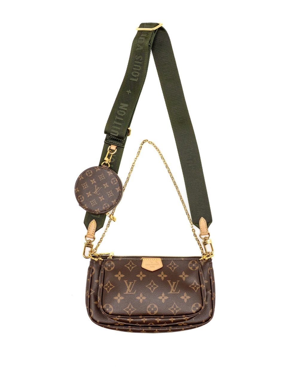 AAA Replica Louis Vuitton LV MULTI POCHETTE ACCESSORIES KHAKI STRAP MONOGRAM CANVAS GHW