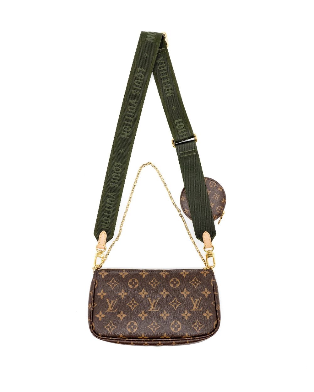 AAA Replica Louis Vuitton LV MULTI POCHETTE MONOGRAM CANVAS KHAKI STRAP GHW
