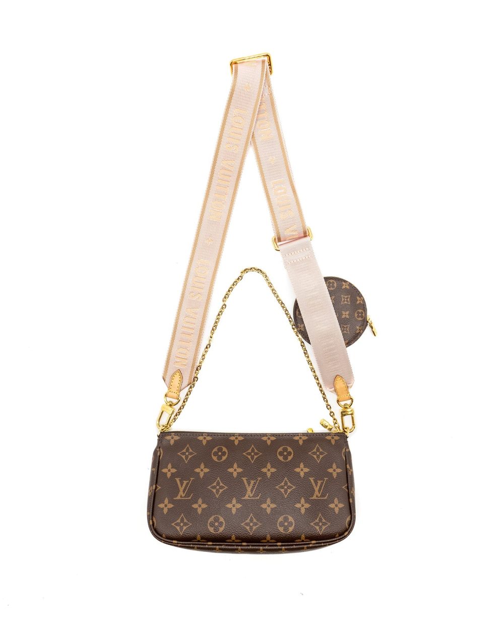 AAA Replica Louis Vuitton LV MULTI POCHETTE MONOGRAM CANVAS ROSE CLAIR GHW