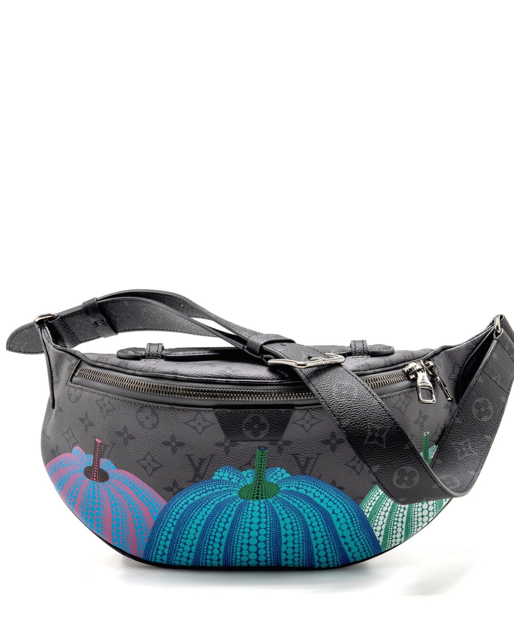 AAA Replica Louis Vuitton LV X YAYOI KUSAMA REVERSE MONOGRAM ECLIPSE MAXI BUMBAG CANVAS GREY/ MULTICOLOUR DARK SILVER HARDWARE