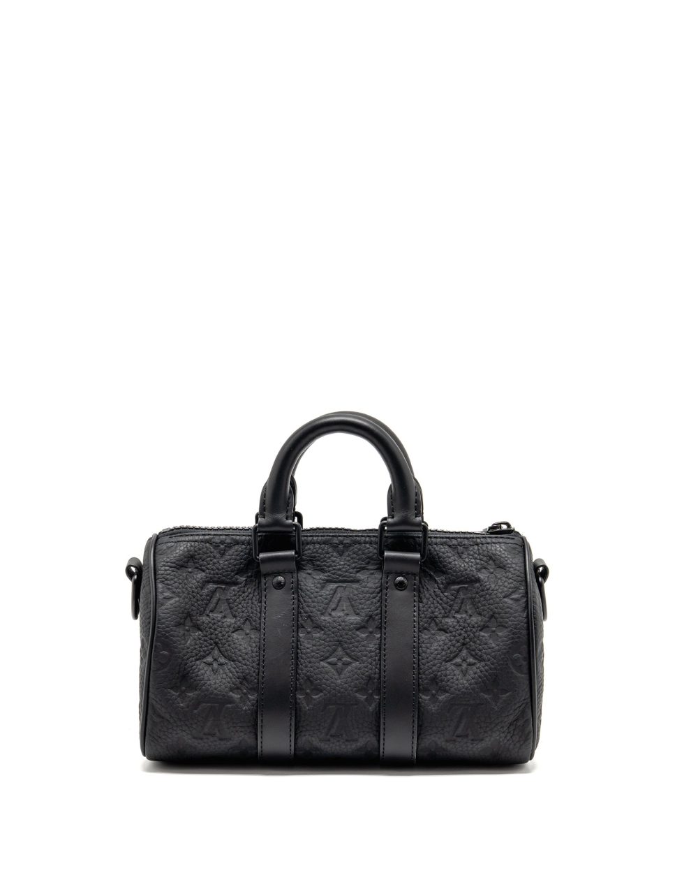 AAA Replica Louis Vuitton LV KEEPALL BANDOULIERE 25 MONOGRAM TAURILLON LEATHER BLACK WITH BLACK HARDWARE