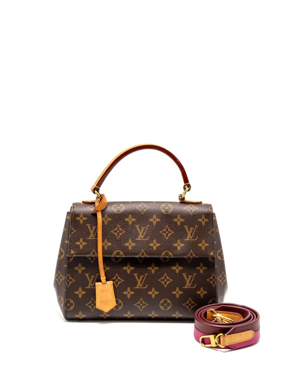 AAA Replica Louis Vuitton LV CLUNY BB MONOGRAM CANVAS WITH PINK STRAP GHW