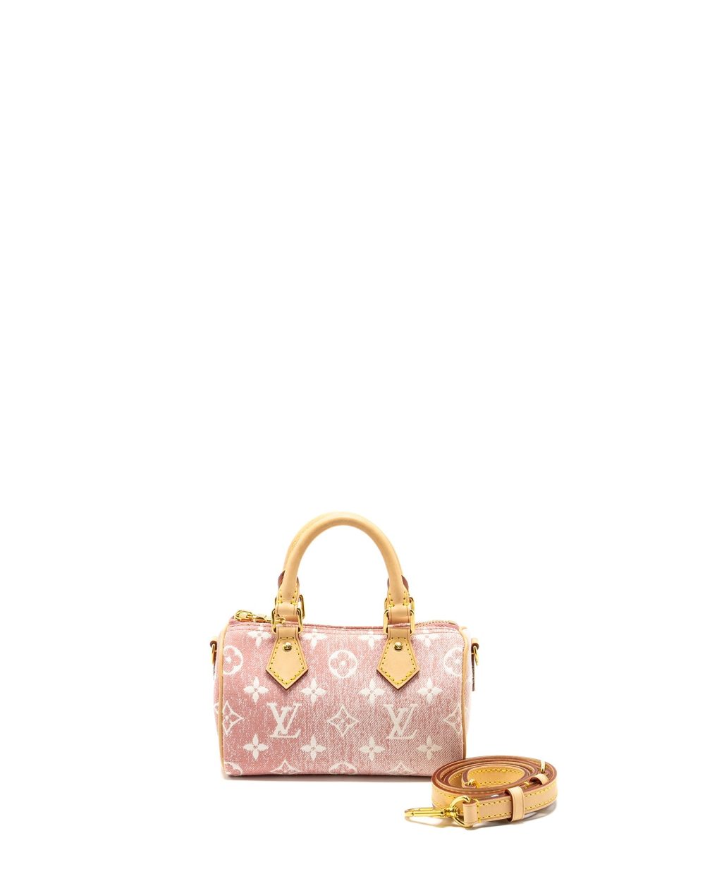 AAA Replica Louis Vuitton LV NANO SPEEDY MONOGRAM JACQUARD DENIM ROSE GHW