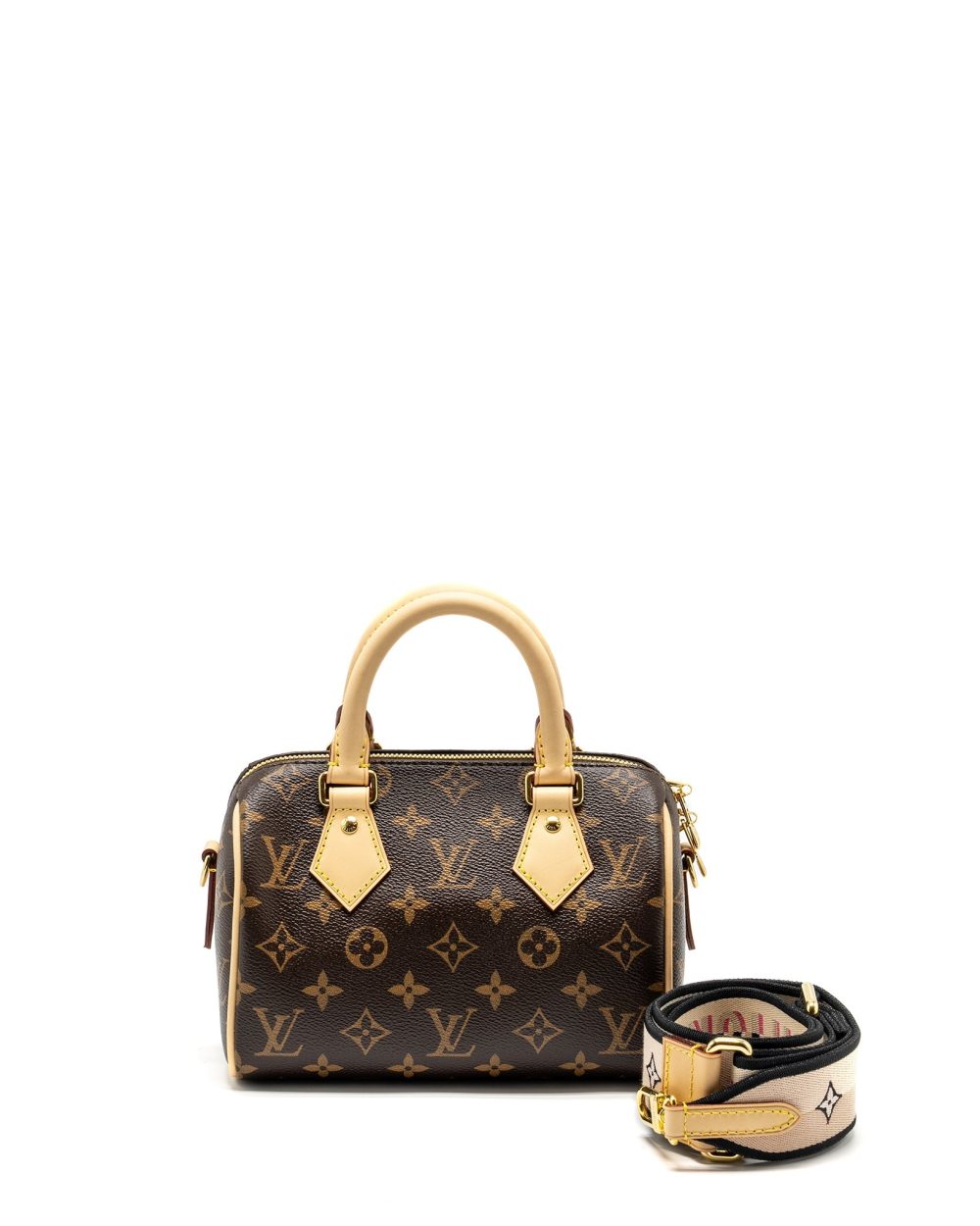 AAA Replica Louis Vuitton LV SPEEDY BANDOULIERE 20 MONOGRAM CANVAS BLACK STRAP GHW
