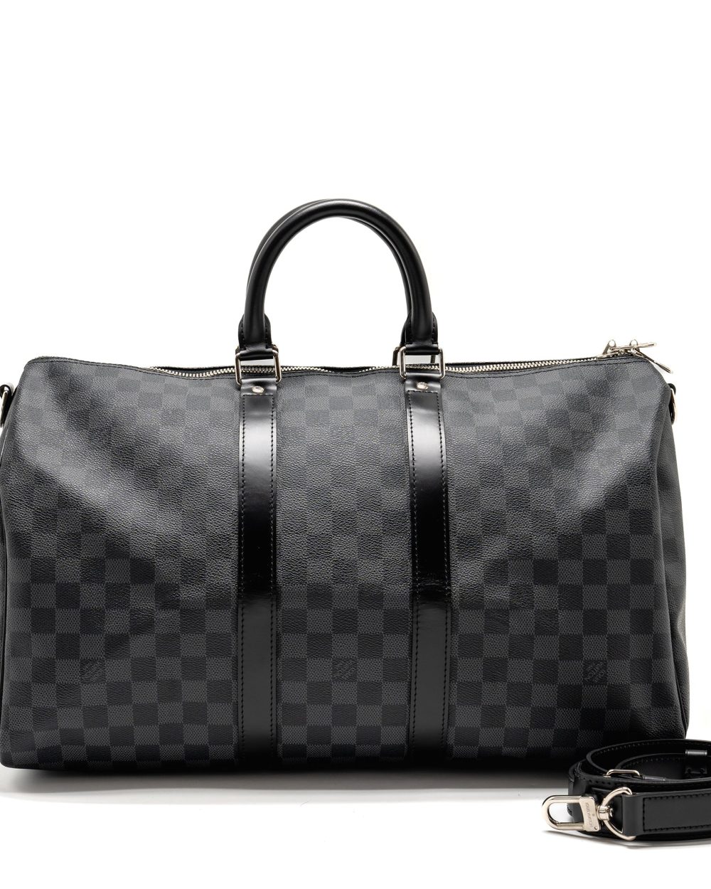 AAA Replica Louis Vuitton LV KEEPALL BANDOULIERE 45 DAMIER GRAPHITE CANVAS BLACK SHW