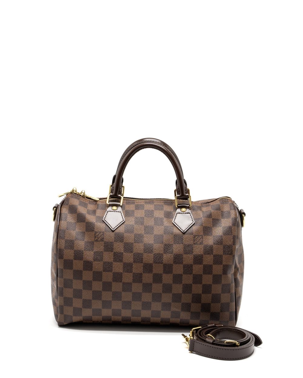 AAA Replica Louis Vuitton LV SPEEDY 30 BANDOULIERE DAMIER EBENE CANVAS GHW