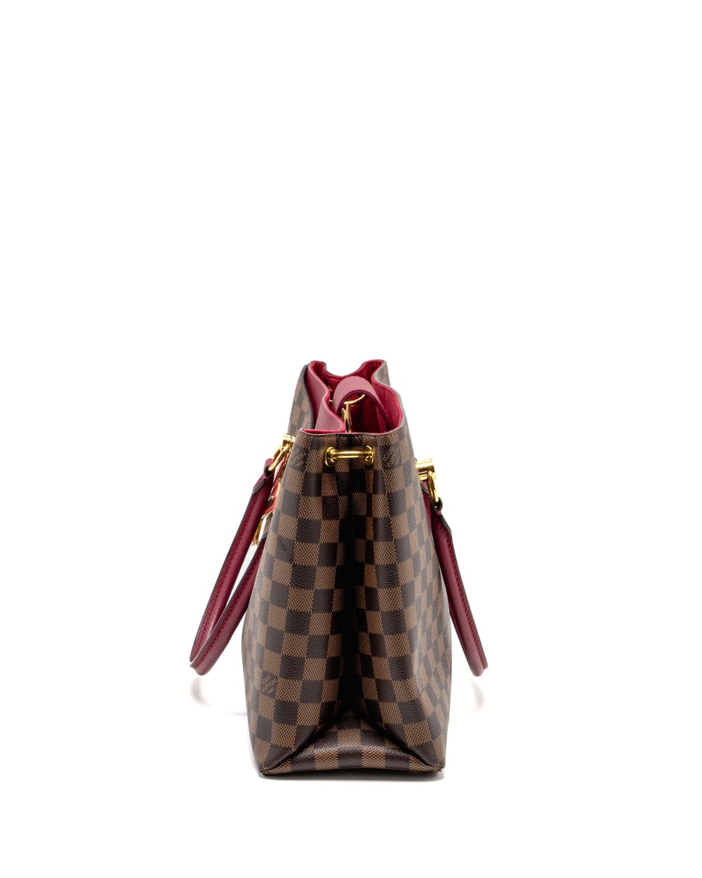 AAA Replica Louis Vuitton LV RIVERSIDE TOTE BAG DAMIER EBENE CANVAS RED/BROWN GHW