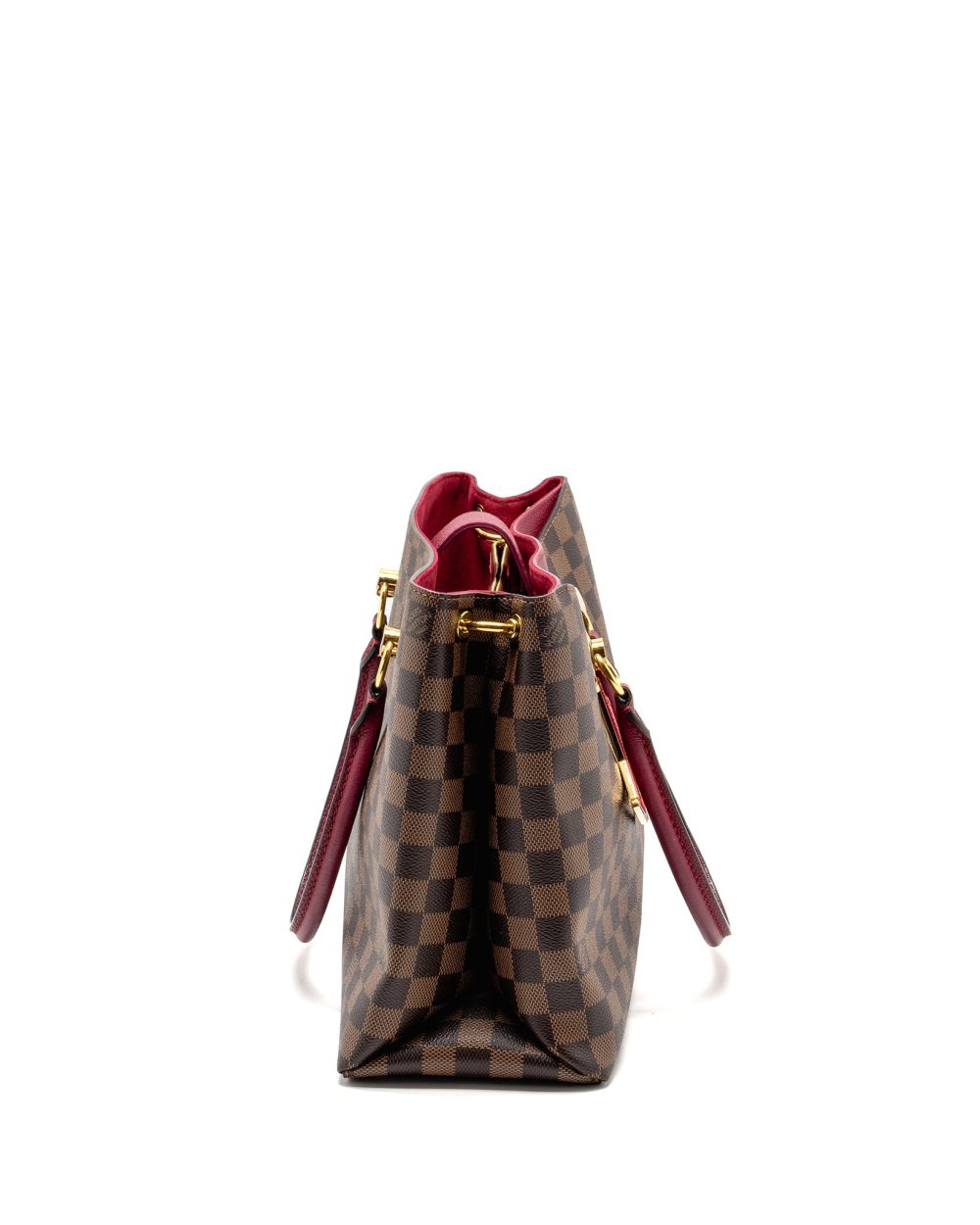 AAA Replica Louis Vuitton LV RIVERSIDE TOTE BAG DAMIER EBENE CANVAS RED/BROWN GHW