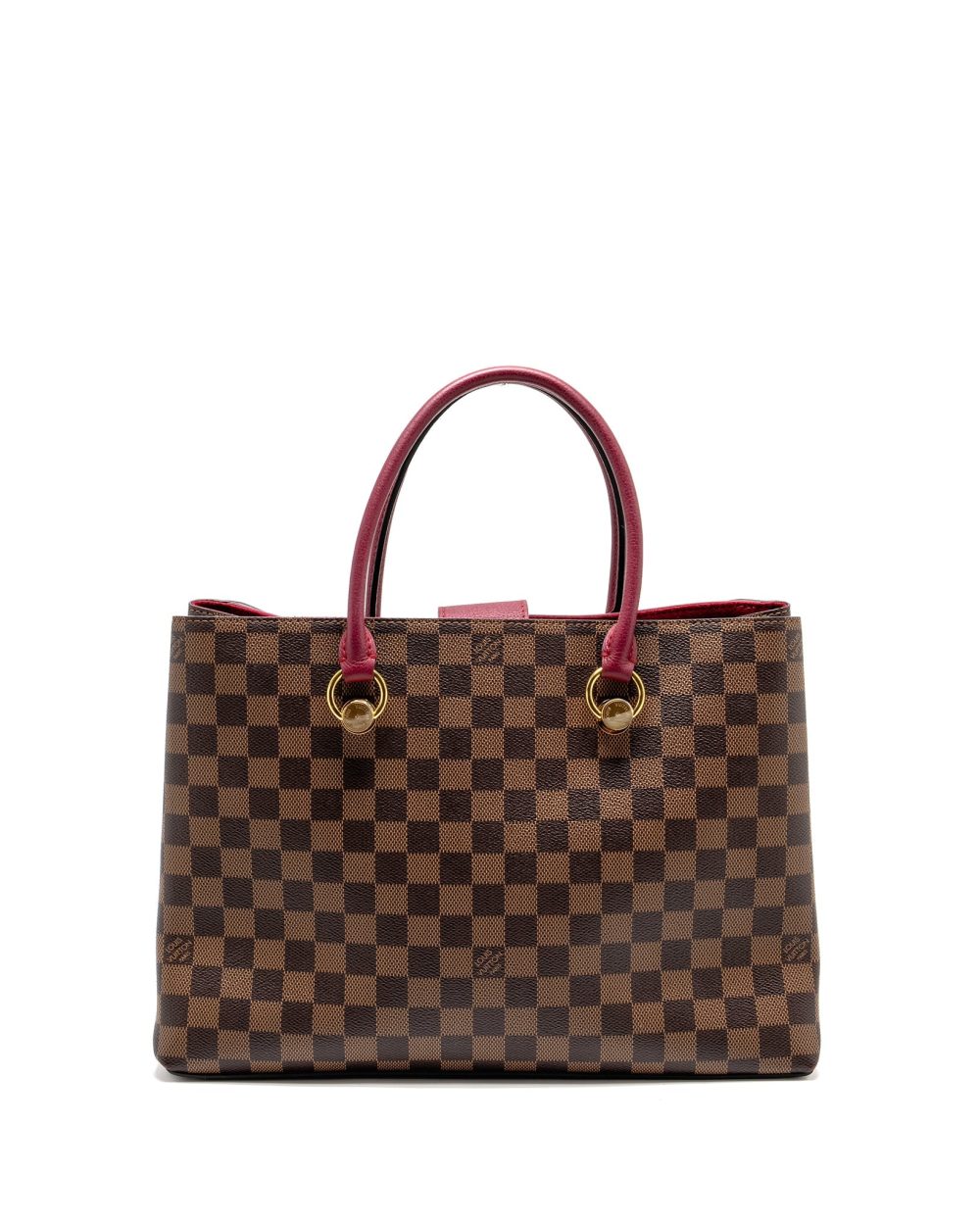 AAA Replica Louis Vuitton LV RIVERSIDE TOTE BAG DAMIER EBENE CANVAS RED/BROWN GHW
