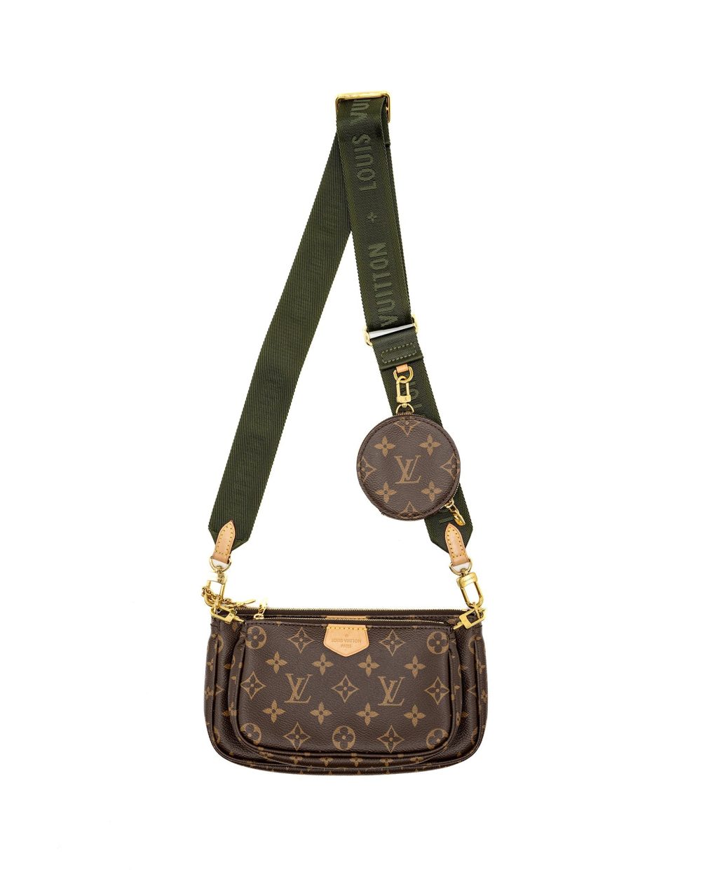 AAA Replica Louis Vuitton LV MULTI POCHETTE ACCESSORIES MONOGRAM CANVAS KHAKI STRAP GHW