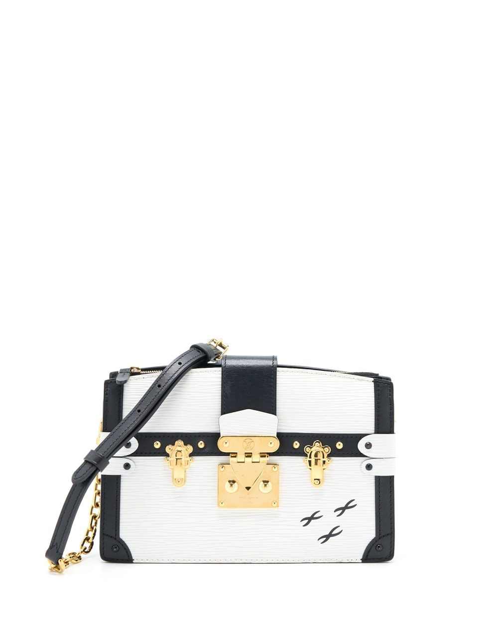 AAA Replica Louis Vuitton LV TRUNK CLUTCH EPI BLACK/WHITE GHW