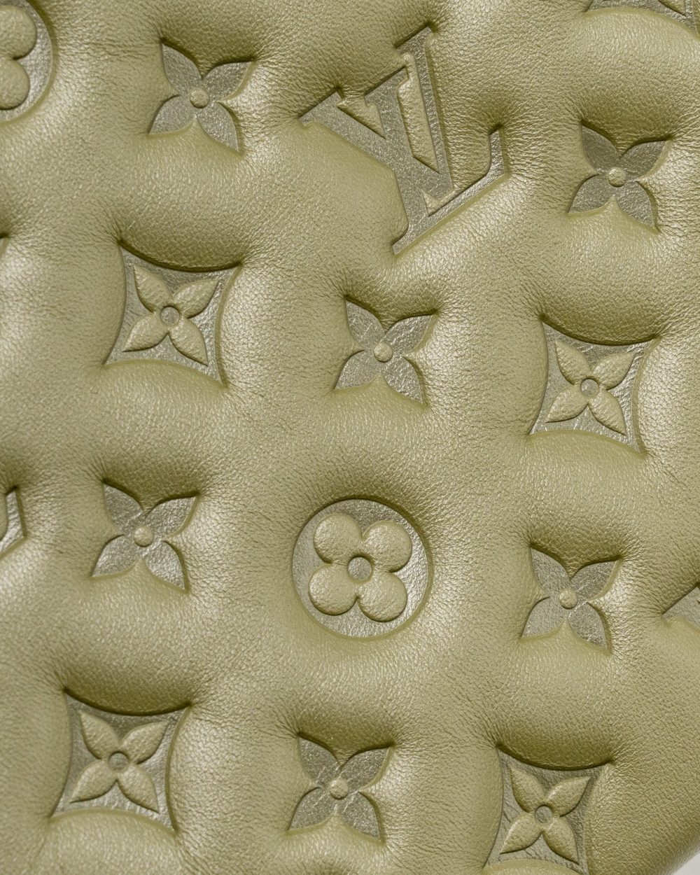 AAA Replica Louis Vuitton LV COUSSIN MM MONOGRAM-EMBOSSED PUFFY LAMBSKIN KHAKI GHW
