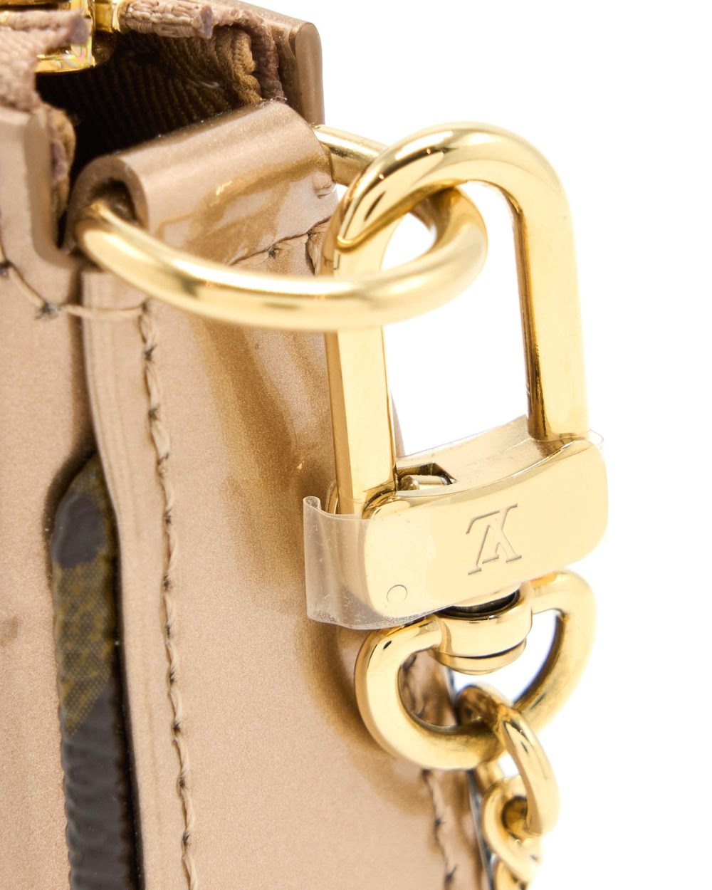 AAA Replica Louis Vuitton LV MINI POCHETTE ACCESSORIES PATENT BRONZE GHW (NEW VERSION)