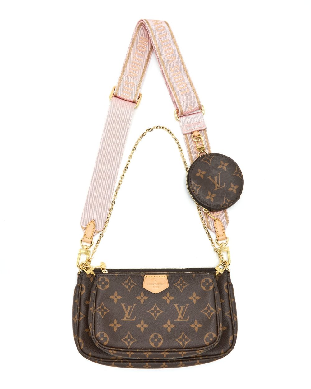 AAA Replica Louis Vuitton LV MULTI POCHETTE ACCESSORIES PINK STRAP MONOGRAM CANVAS GHW