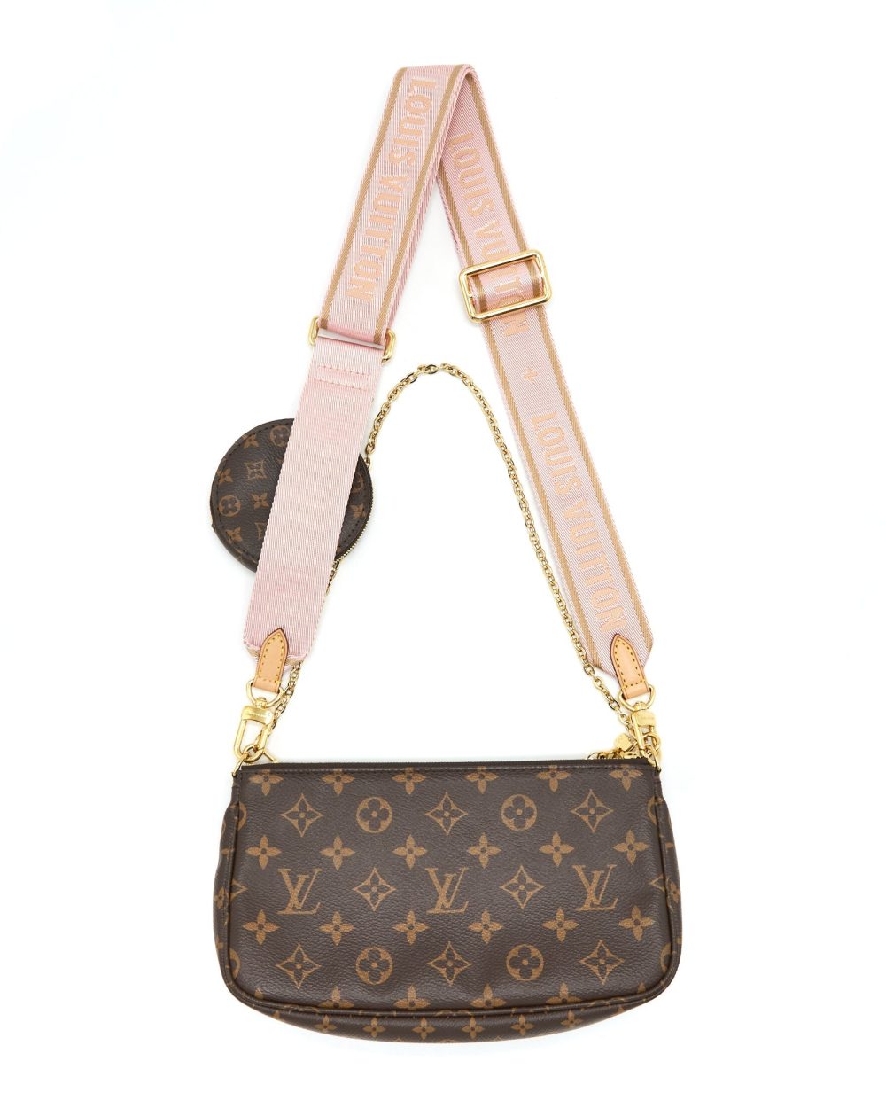 AAA Replica Louis Vuitton LV MULTI POCHETTE ACCESSORIES PINK STRAP MONOGRAM CANVAS GHW