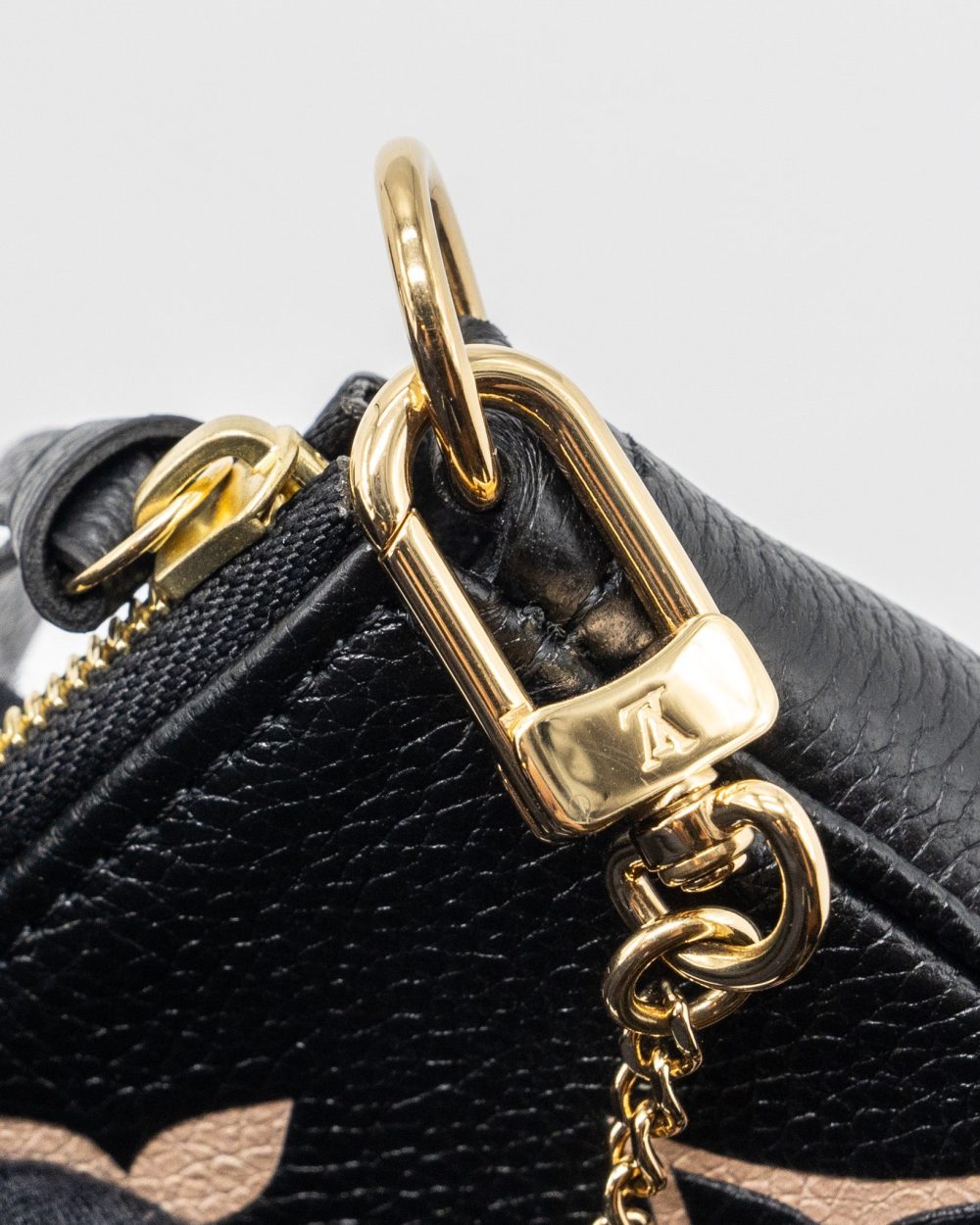 AAA Replica Louis Vuitton LV MINI POCHETTE ACCESSORIES MONOGRAM EMPREINTE BLACK/ BEIGE GHW