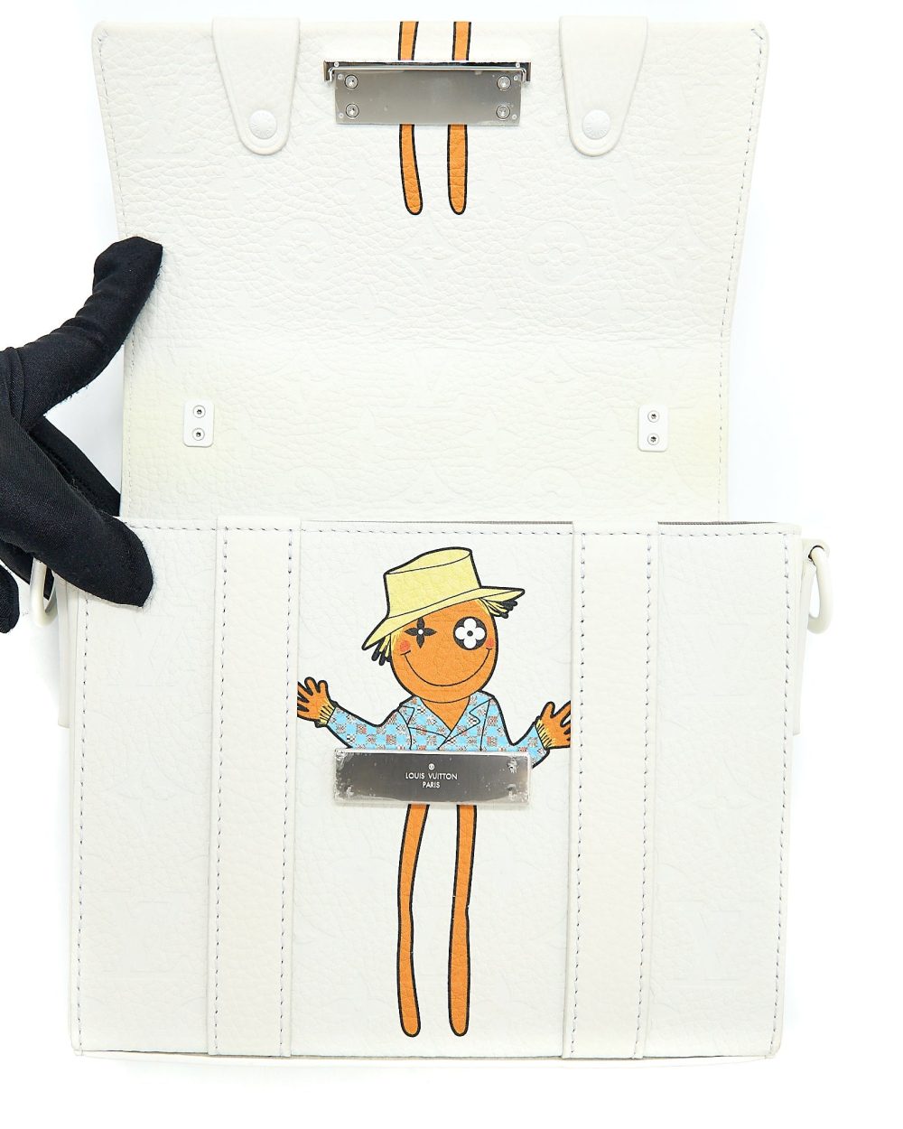AAA Replica Louis Vuitton LV SCARECROW PRINTED FLAP BAG CALFSKIN WHITE WITH WHITE HARDWARE