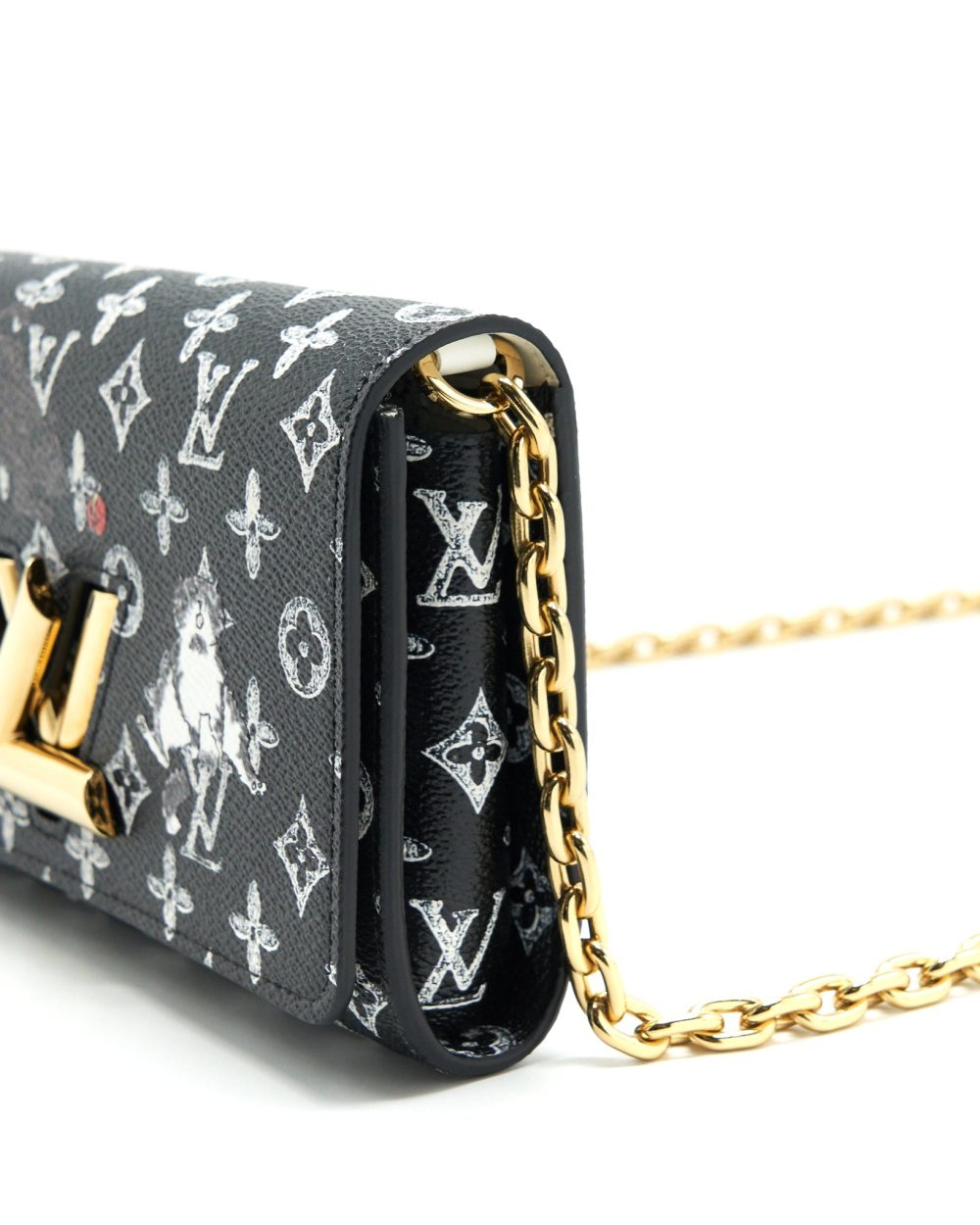AAA Replica Louis Vuitton LV TWIST CHAIN WALLET MONOGRAM CATOGRAM CAT BLACK