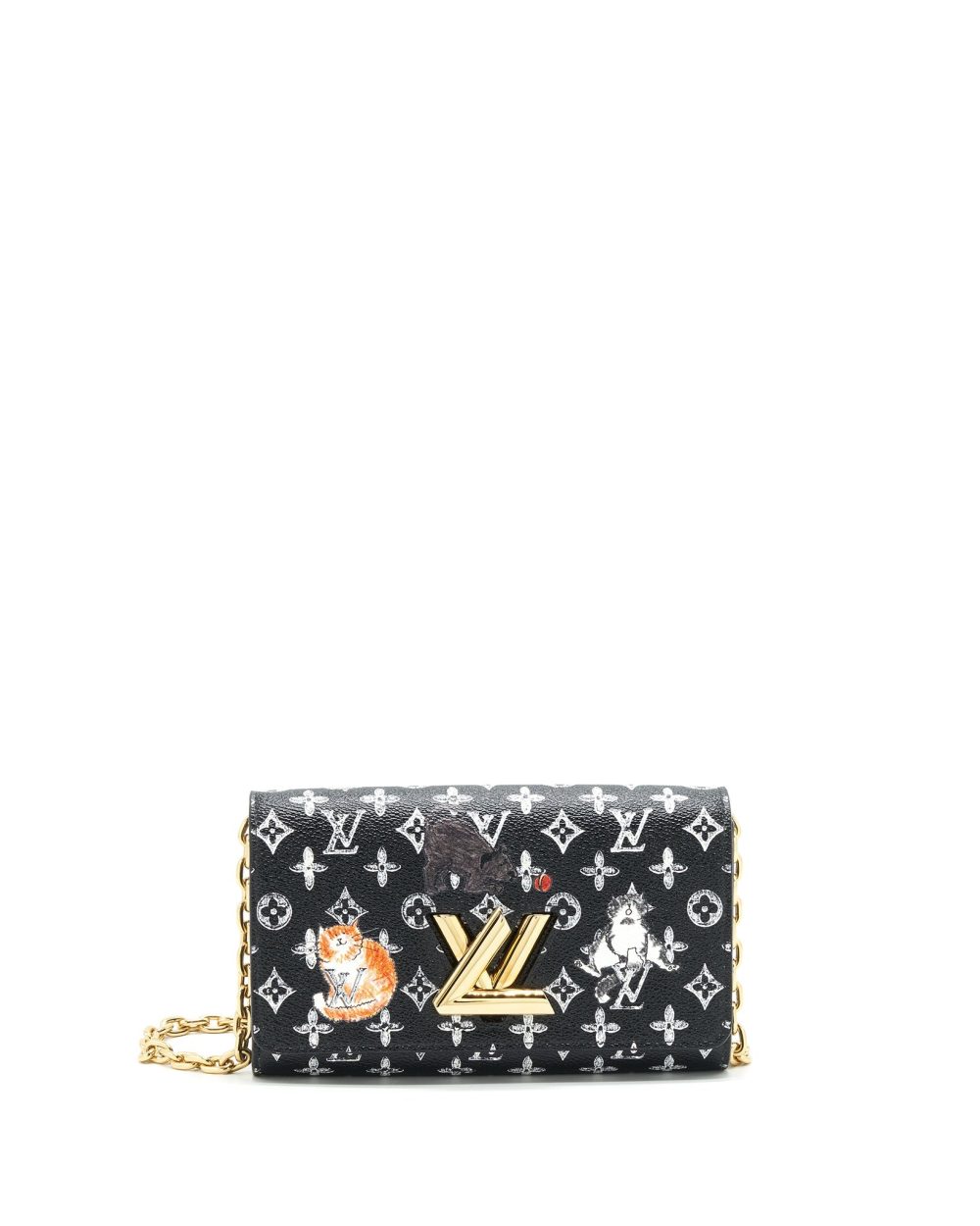 AAA Replica Louis Vuitton LV TWIST CHAIN WALLET MONOGRAM CATOGRAM CAT BLACK