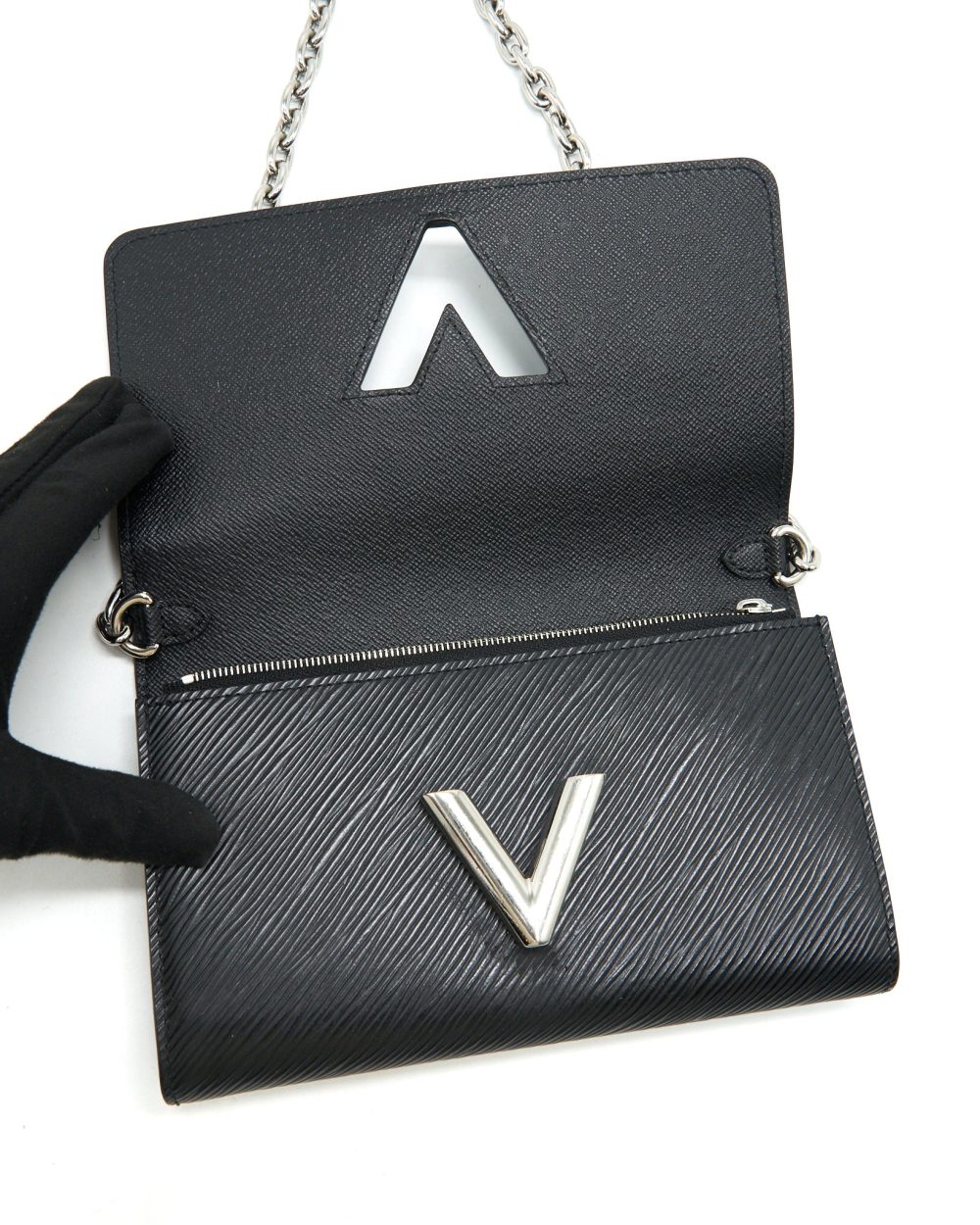 AAA Replica Louis Vuitton LV TWIST WALLET ON CHAIN BLACK SHW EPI LEATHER