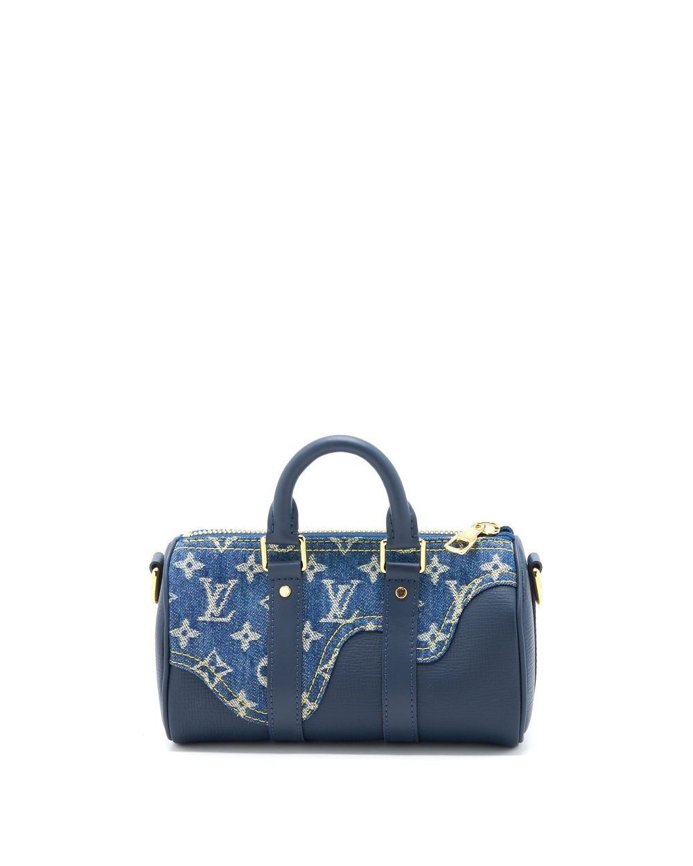 AAA Replica Louis Vuitton LV KEEPALL XS MONOGRAM DENIM/LEATHER BLUE GHW