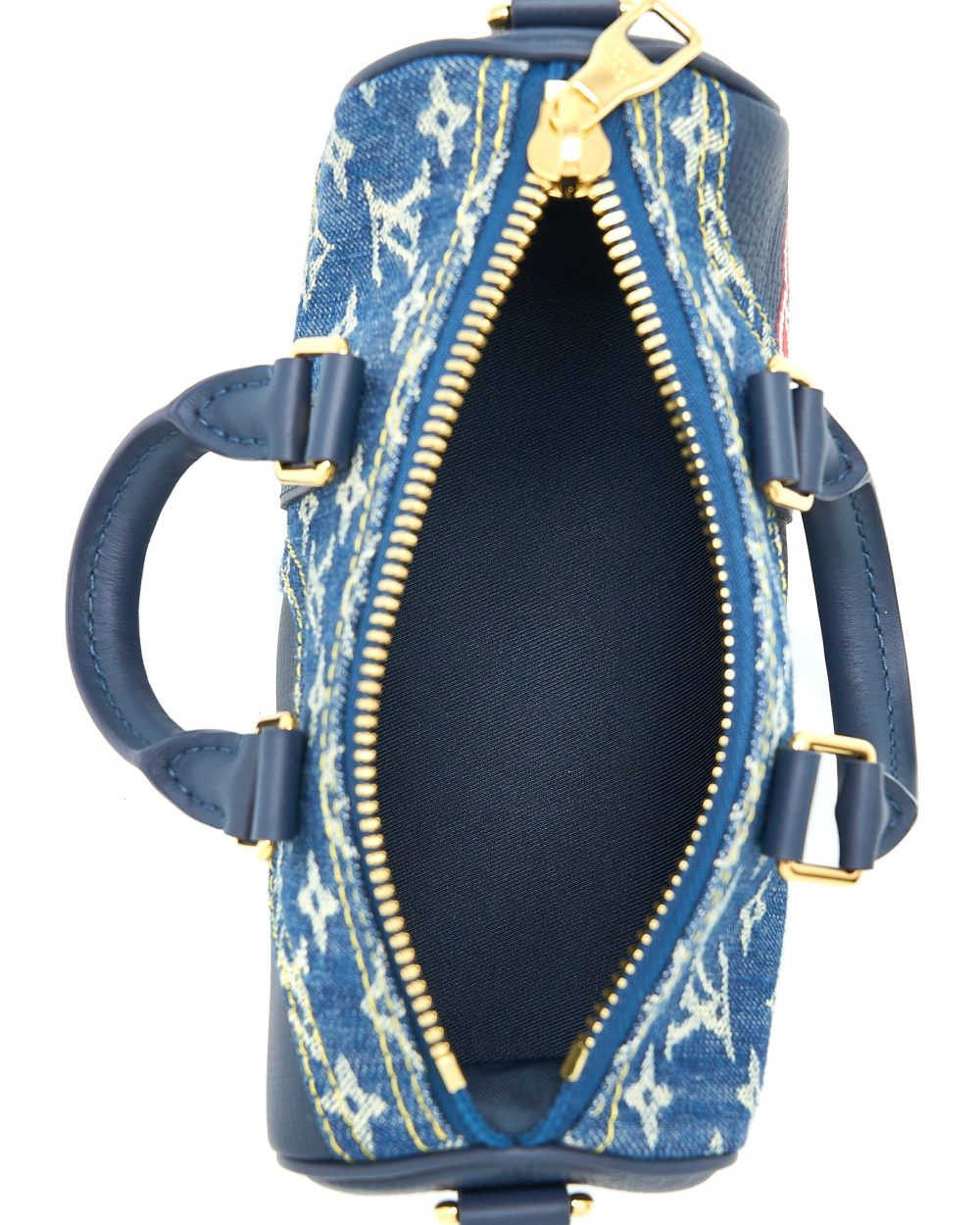 AAA Replica Louis Vuitton LV KEEPALL XS MONOGRAM DENIM/LEATHER BLUE GHW