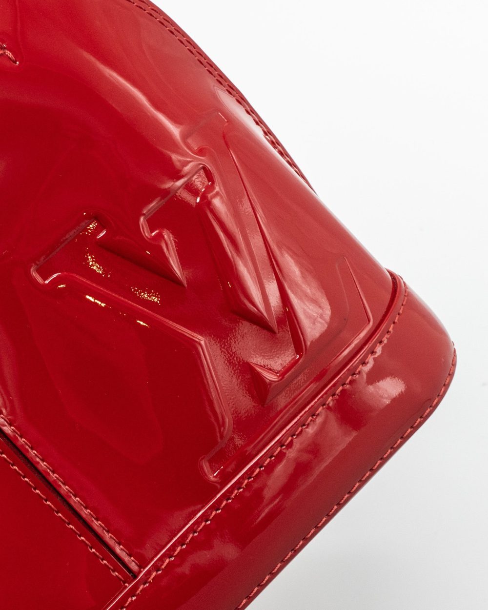 AAA Replica Louis Vuitton LV ALMA BB LIMITED EDITION VERNI MIROIR PATENT RED/MONOGRAM CANVAS GHW