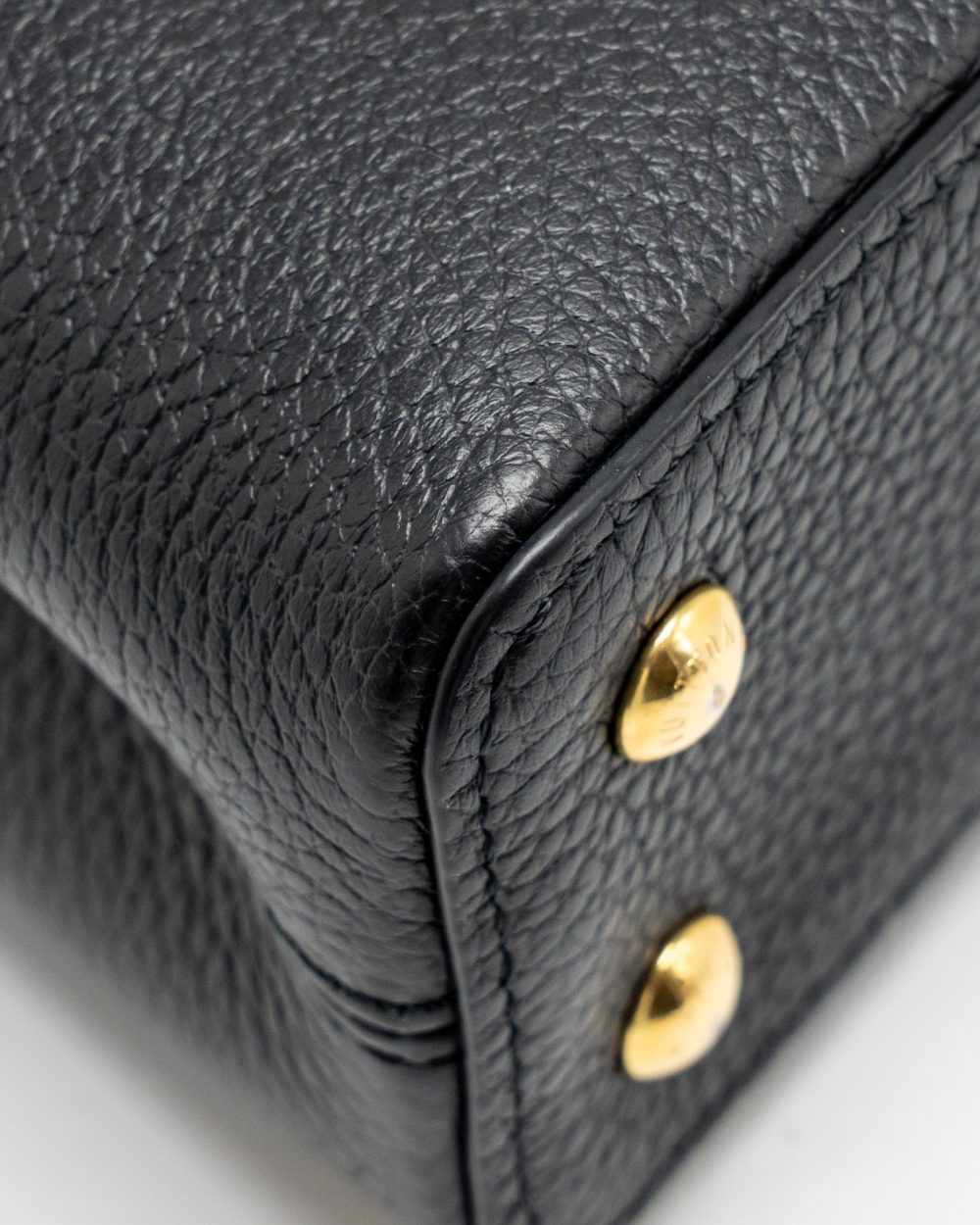 AAA Replica Louis Vuitton LV CAPUCINES MINI TAURILLON BLACK GHW