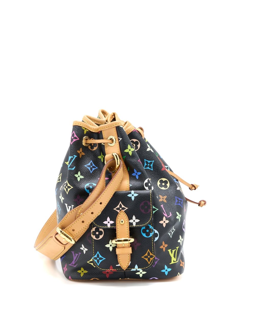 AAA Replica Louis Vuitton LV PETIT NOE BLACK MONOGRAM MULTICOLOUR GHW