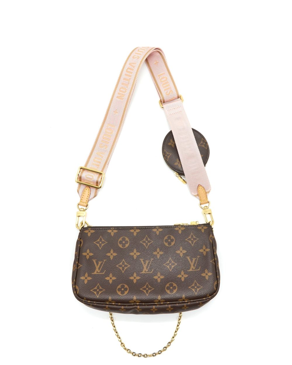 AAA Replica Louis Vuitton LV MULTI POCHETTE ACCESSORIES ROSE CLAIR MONOGRAM CANVAS GHW