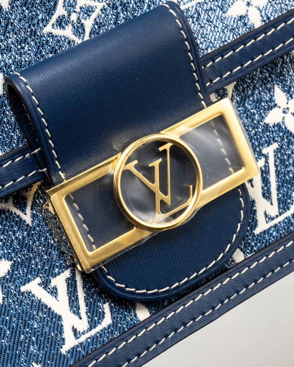 AAA Replica Louis Vuitton LV MINI DAUPHINE DENIM BLUE GHW