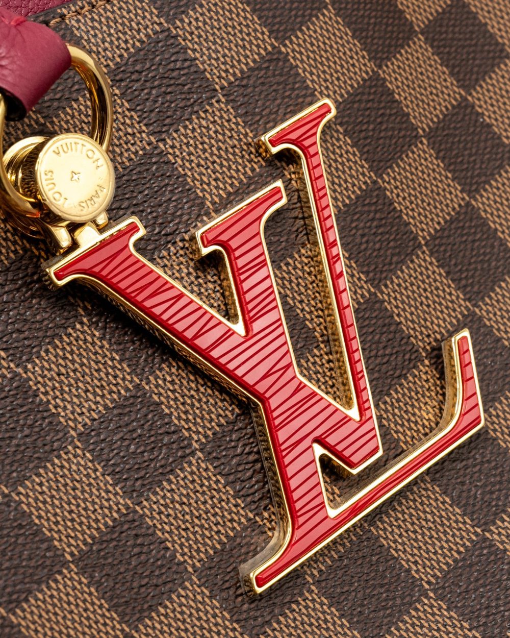 AAA Replica Louis Vuitton LV RIVERSIDE TOTE BAG DAMIER EBENE CANVAS RED/BROWN GHW